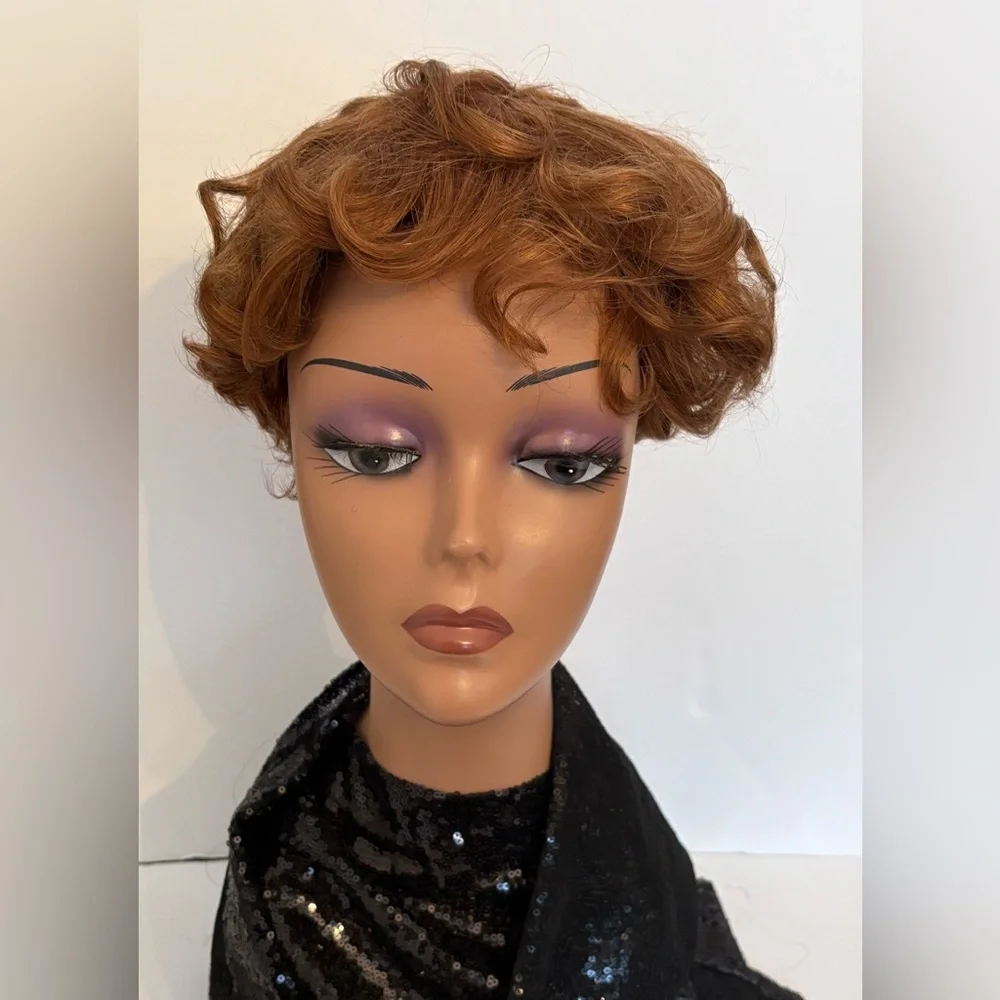 NWT VTG Style 1920s Short Flapper Bob Wig Auburn Curly Fringe Realistic OS - Picture 5 of 13